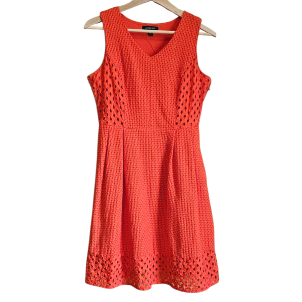 Lands End Women's Eyelet Lace Dress Lined Side Zipper Pockets Orange Size 6P